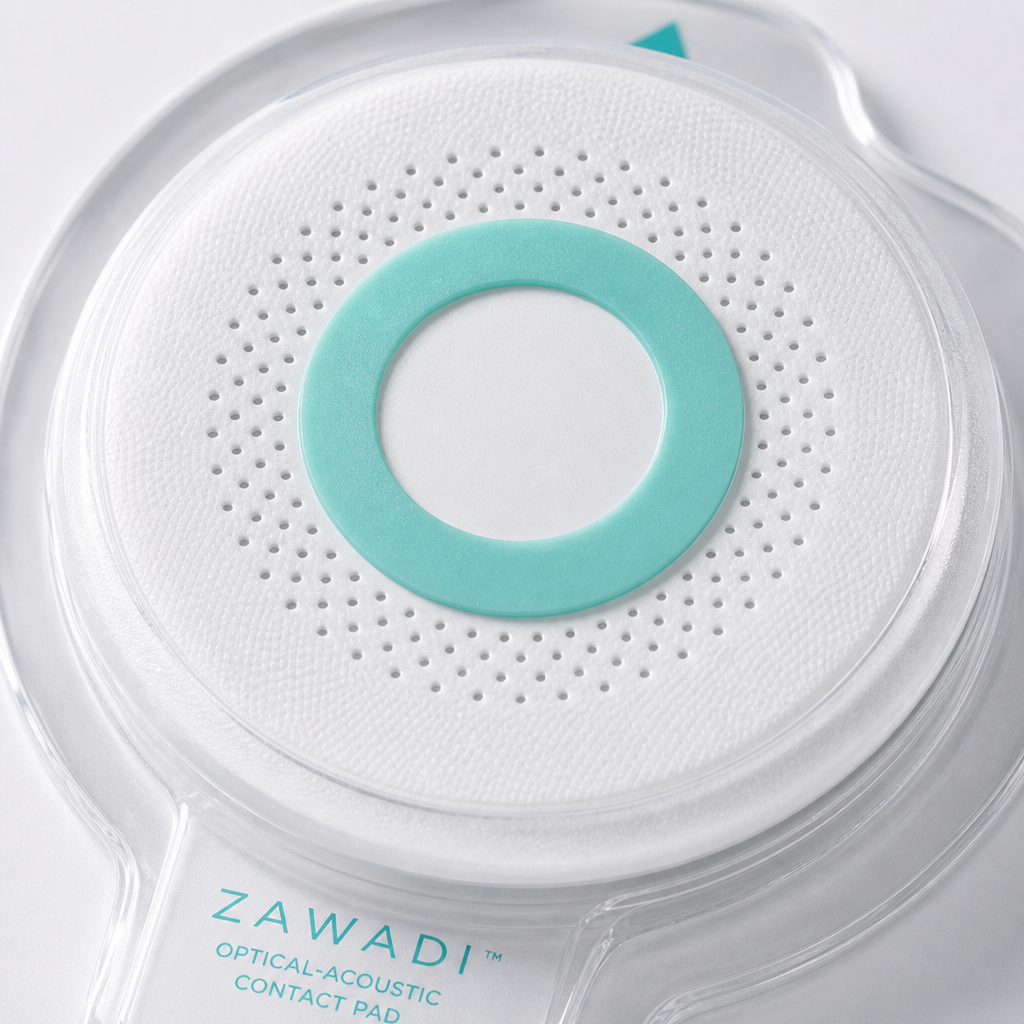 Macro detail of the ZAWADI optical-acoustic contact pad.